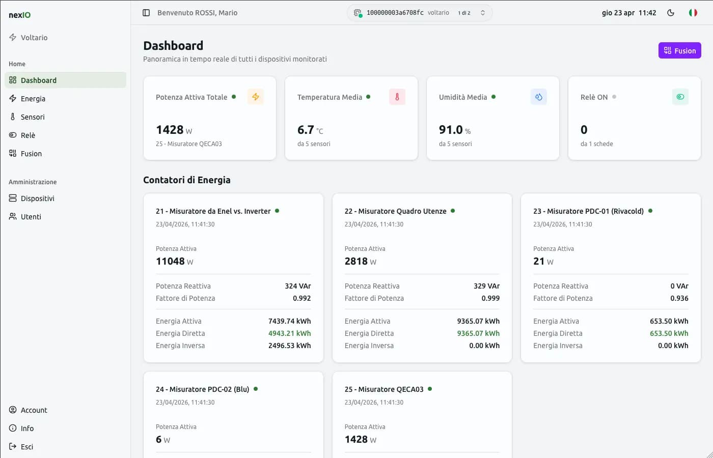 Dashboard NexIO: monitoraggio industriale in tempo reale